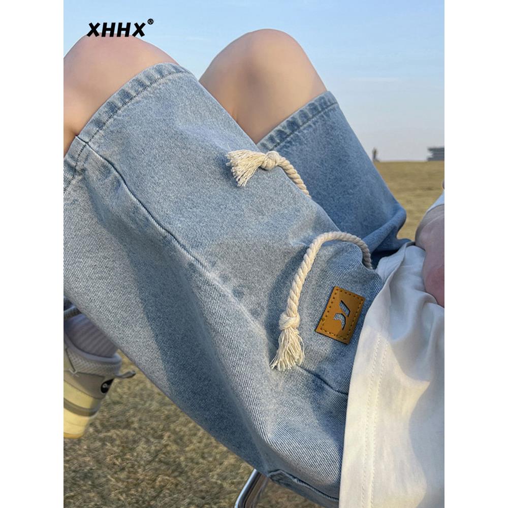 牛仔短裤男款夏季薄款潮牌宽松大码休闲五分裤美式高街直筒中裤子