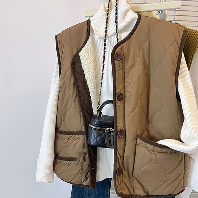冬季羊羔毛马甲外套女2024韩版慵懒风宽松夹棉加厚无袖坎肩背心
