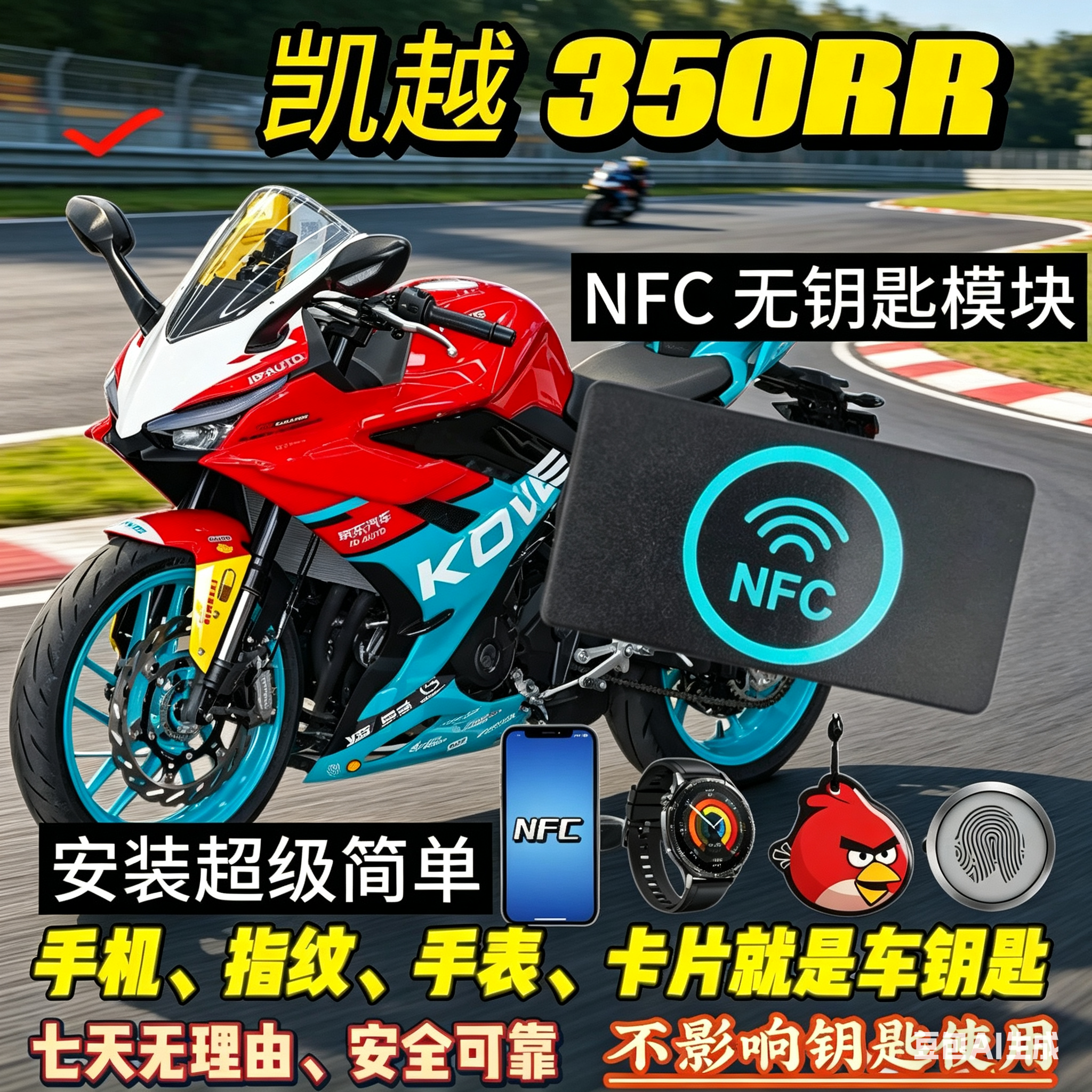 凯越350RR专用NFC无钥匙启动指纹钥匙手机解锁防丢改装蓝牙免钥匙