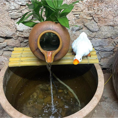 中式古风仿真陶罐流水摆件喷泉鱼池循环增氧器庭院造景搭配装