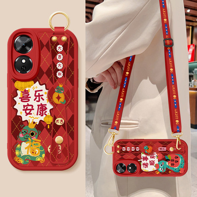 适用荣耀play10c手机壳honorPlay10C新款硅胶NIC-AN00保护套镜头全包带防摔软外壳高级斜挎腕带喜乐安康男女