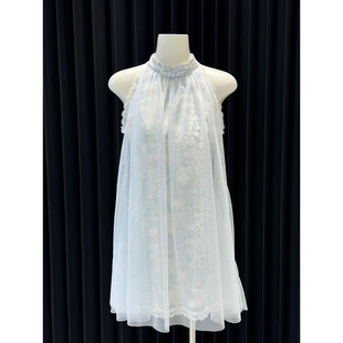 NZFS 楠子家-千金风新中式重工亮片蕾丝拼接蝴蝶结无袖连衣裙