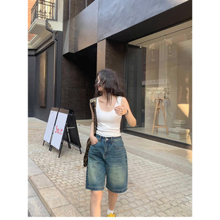夏上新!【WGWE】怀旧复古 低腰牛仔女宽松阔腿短裤中裤休闲牛仔