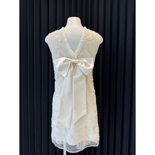 【NZFS 楠子家】名媛千金风重工亮片花边后背蝴蝶结连衣裙