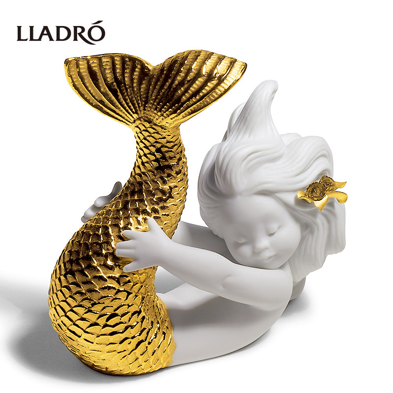 LLADRO雅致进口西班牙美人鱼摆件装饰品家居饰品摆件送礼金色乔迁
