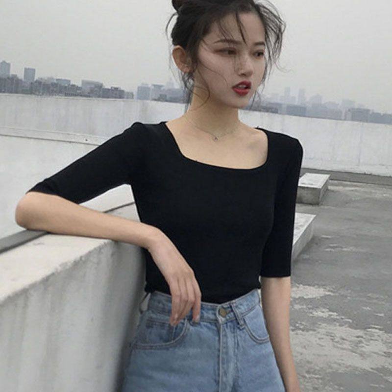 复古气质方领冰丝针织衫女套头五分袖修身显瘦上衣女夏时尚,女士内衣/男士内衣/家居服,保暖上装,淘宝优惠券,粉丝福利购,淘宝优惠卷