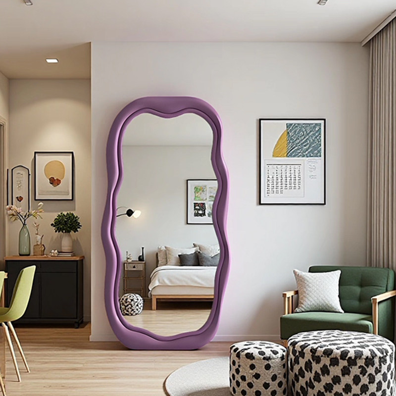 简约创意波浪异形全身镜家用卧室落地穿衣镜网红轻奢设计师试衣镜