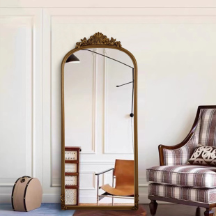 复古雕花靠墙落地镜家用壁挂全身镜穿衣镜欧式 店试衣镜子 玄关服装