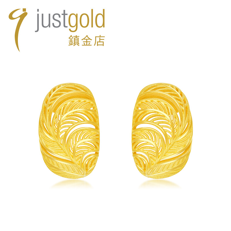 justgold镇金店5G工艺金羽凤凰黄金足金耳钉耳环耳钩耳饰1322821Y-封面