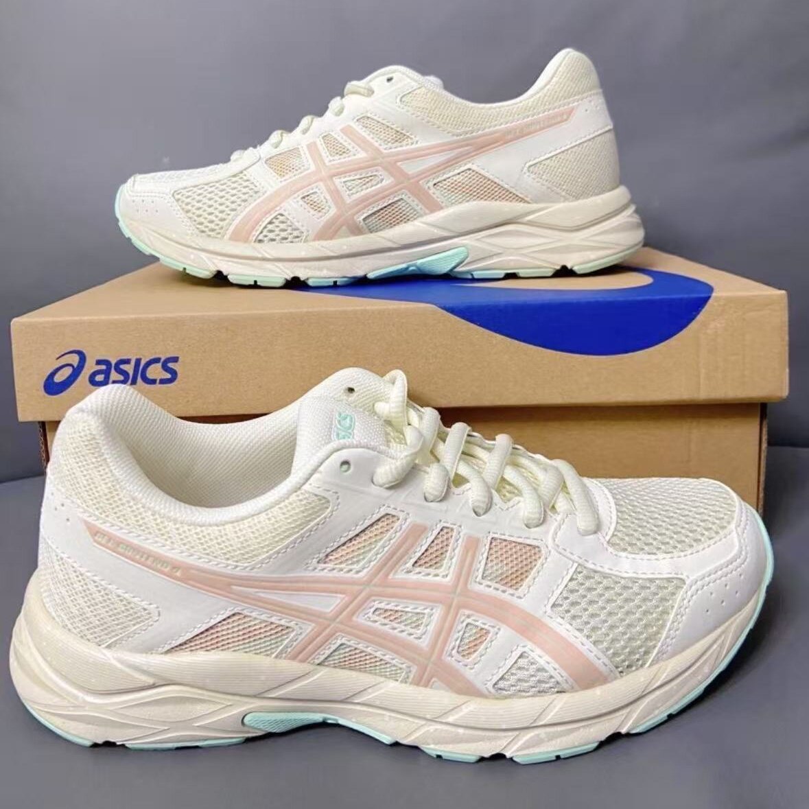 ASICS Gel-Contend 4 减震透气回弹低帮城市通勤跑步鞋 女款 灰粉