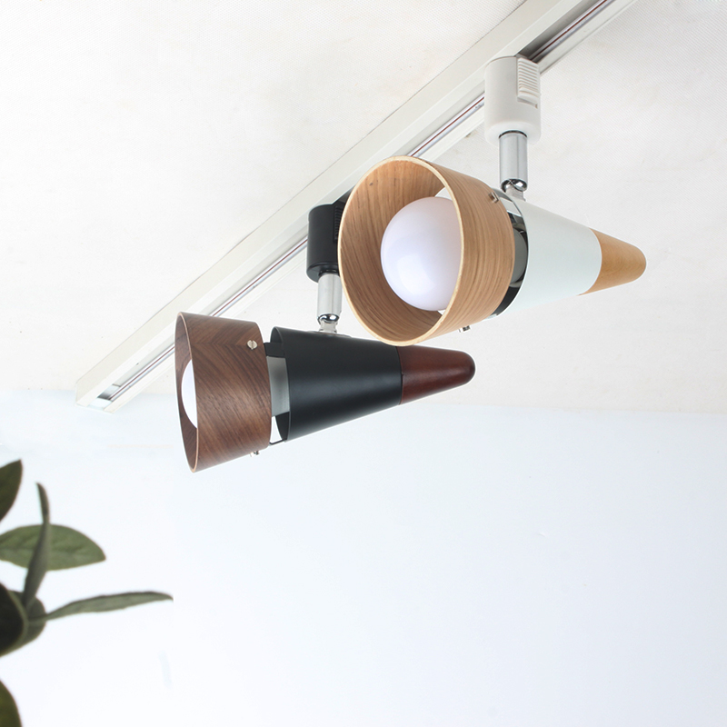 日本实木北欧锥形轨道灯