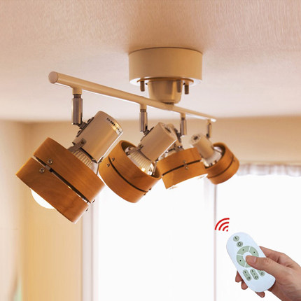 日式北欧胡桃木智能遥控吸顶灯明装实木简约LED射灯客厅餐厅书房