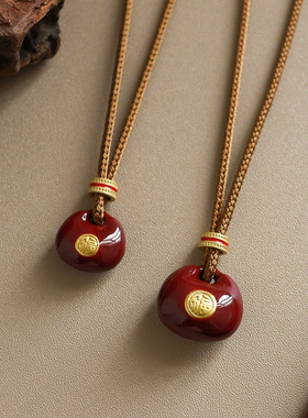 新中式红色珐琅滴油小胖福吊坠项链女福袋复古高级感长款毛衣链