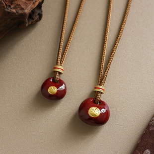 新中式红色珐琅滴油小胖福吊坠项链女福袋复古高级感长款毛衣链