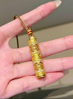 古法沙金新中式八宝随身金佛吊坠项链男女同款点钻花丝复古毛衣链