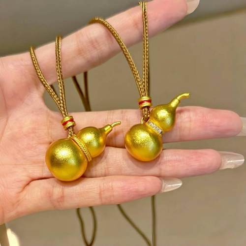 王嘉尔同款沙金葫芦项链