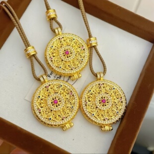 新中式古法金色花丝八宝罗盘香囊吊坠编绳项链女国潮风轻奢毛衣链