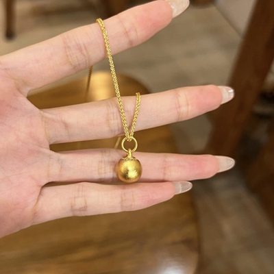 新中式有求必应古法沙金点钻小金球吊坠项链女轻奢小众叠戴锁骨链