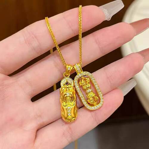 沙金点钻貔貅金刚叠戴吊坠项链