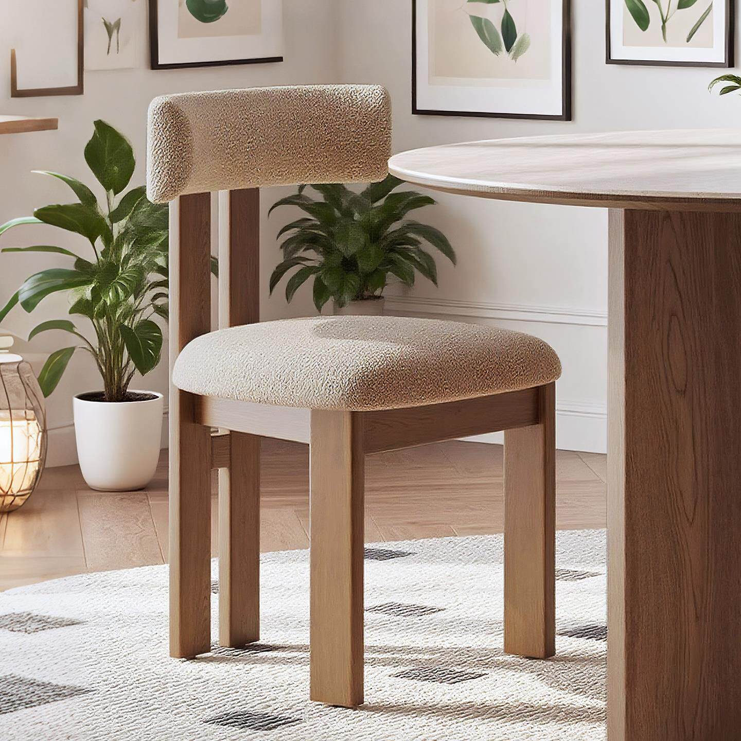 法式侘寂中古风实木餐椅复古羊羔绒靠背椅子家用北欧设计师网红款