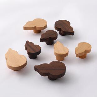 创意实木质柜门拉手现代简约葫芦形橱柜门把手儿童房衣柜抽屉把手