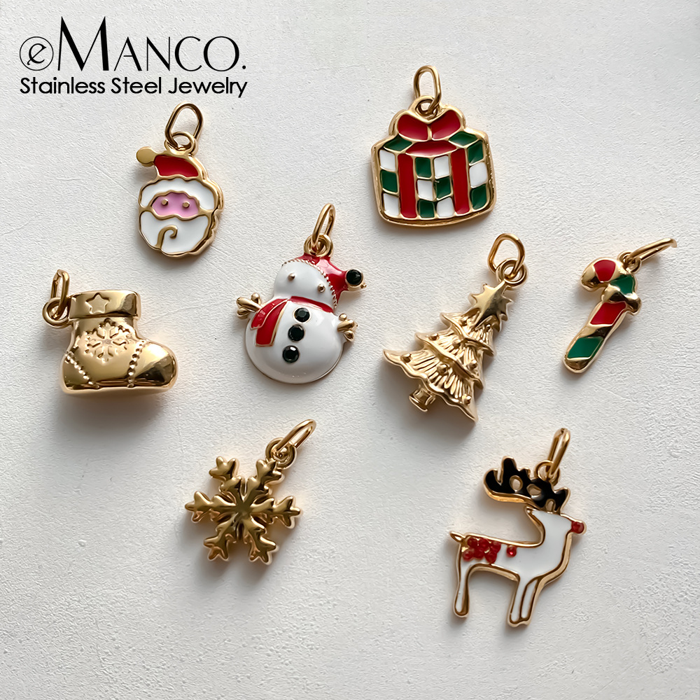 eManco不掉色可水洗圣诞隔珠吊坠配件diy手工编织珐琅彩手链配饰