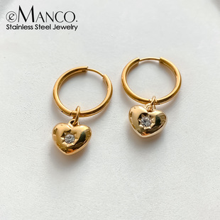 eManco钛钢不掉色12生辰石耳环镶钻爱心吊坠耳环轻奢时尚精致耳饰