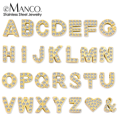 包金镶钻穿孔字母DIY饰品配件