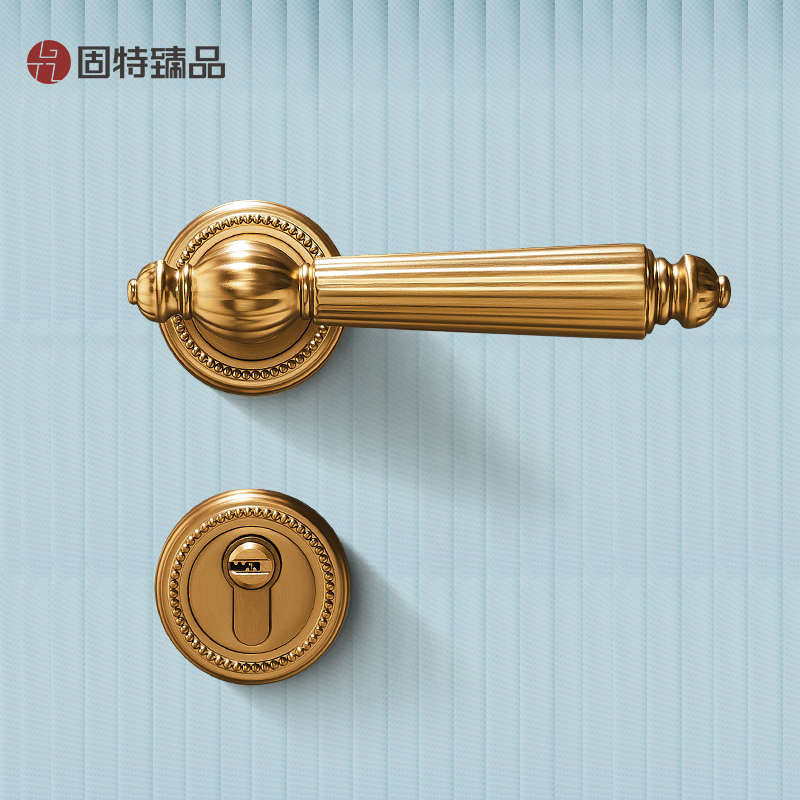 固特臻品金色静音房门锁欧式磁吸室内卧室门把手法式门锁具通用型