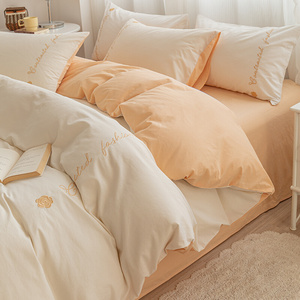 简约全棉水洗棉床上四件套纯棉纯色被套床单人宿舍三件套床品床笠