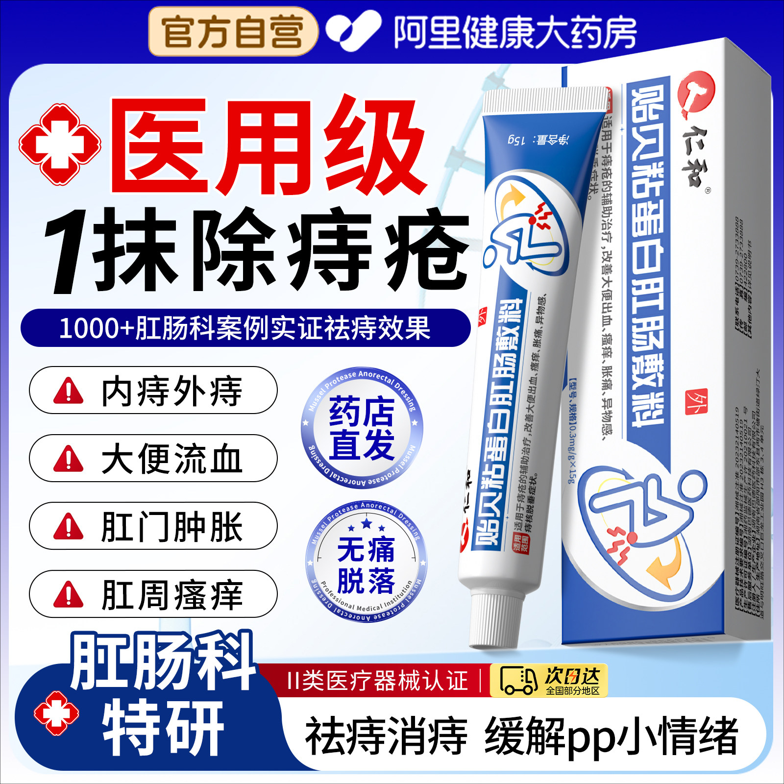 仁和医用痔疮膏消肉球肛裂女性内外混合痔瘙痒胀痛感凝胶官方正品