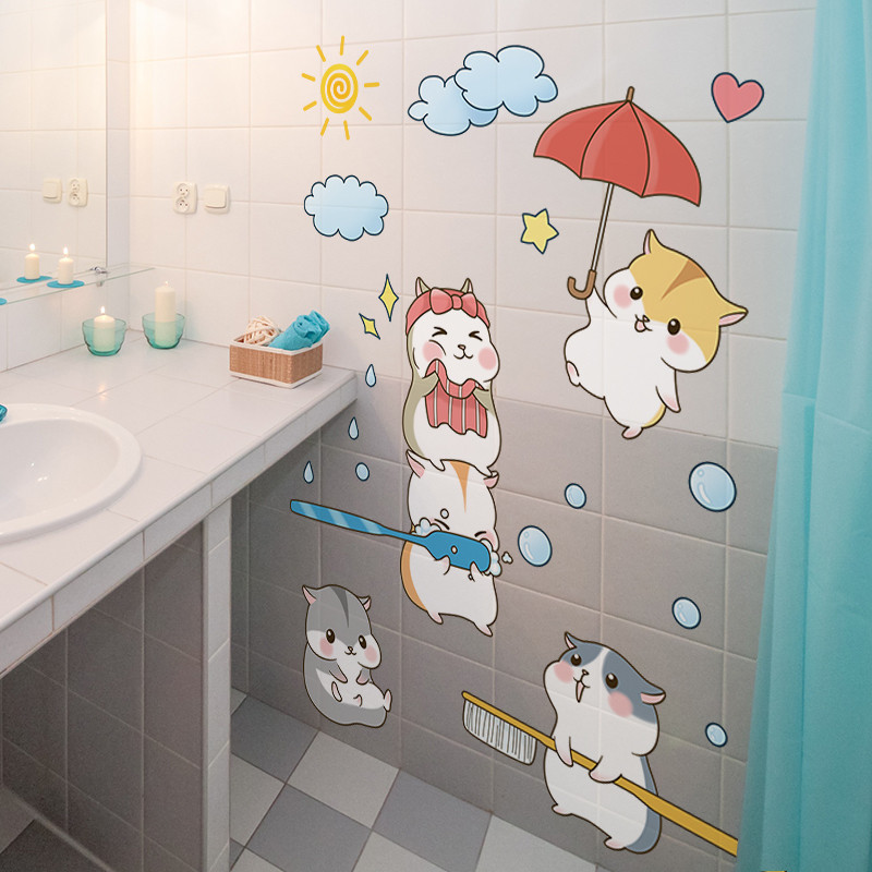 可爱卡通刷牙墙贴画幼儿园卫生间洗手台浴室墙壁墙面装饰防水贴纸图片