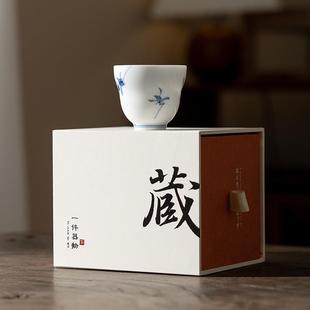 纯手绘蝴蝶兰主人杯家用办公室陶瓷单个功夫茶杯个人专用茶具茶碗
