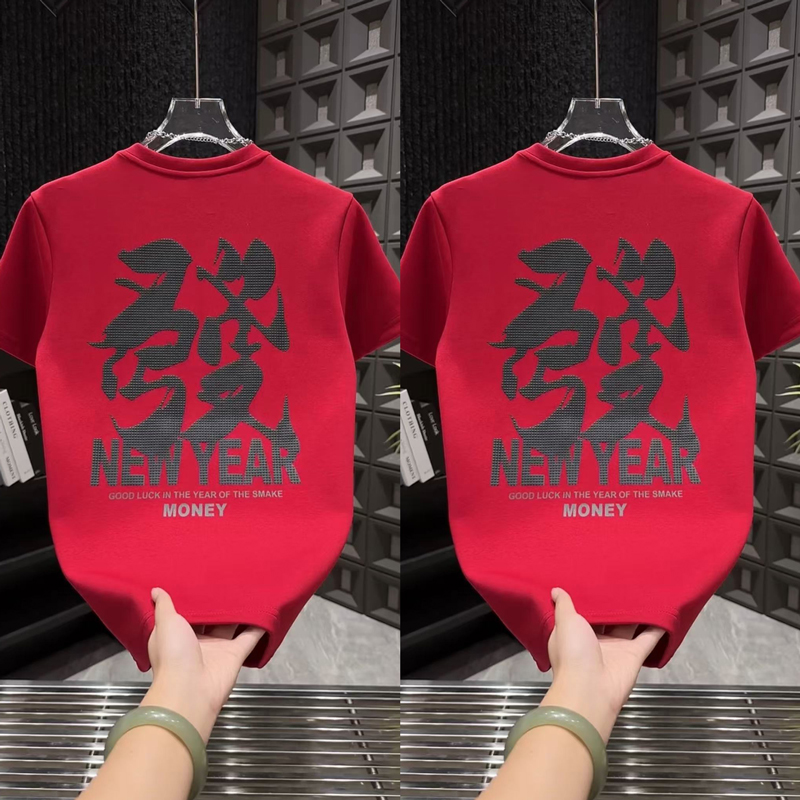 2025年秋冬季新款男士百搭加厚印花短袖T恤上衣半袖时尚休闲潮牌