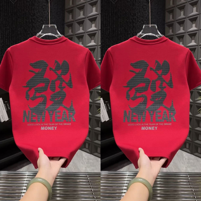 2025年秋冬季新款男士百搭加厚印花短袖T恤上衣半袖时尚休闲潮牌