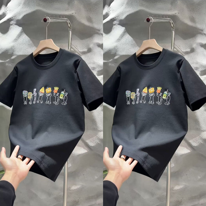 2026年春夏季新款男士百搭刺绣薯条短袖T恤上衣国潮休闲时尚半袖