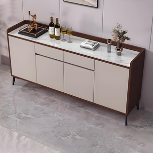 岩板餐柜实木2025新款现代茶水边柜小户型客厅一体靠墙储物柜子