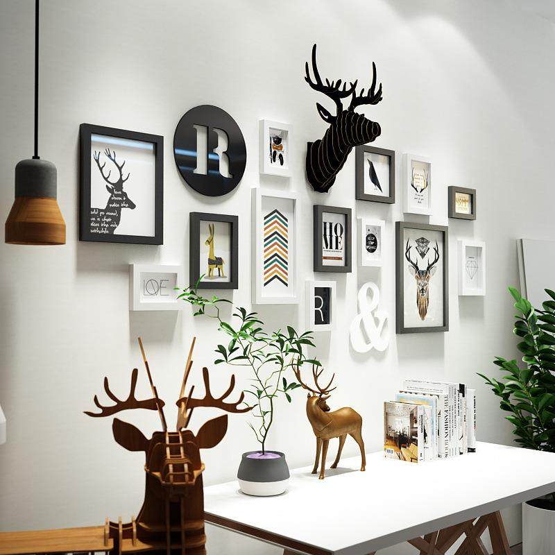 实木_6163_北欧麋鹿头实木照片墙北欧组合相框现代装饰画可换相片,玩具/童车/益智/积木/模型,其它,淘宝优惠券,粉丝福利购,淘宝优惠卷