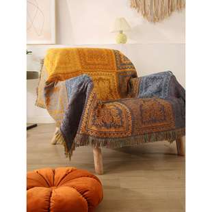 A10L蓝黄沙发垫双面毯露营小毯子休闲毯办公室午睡盖毯四季 通用