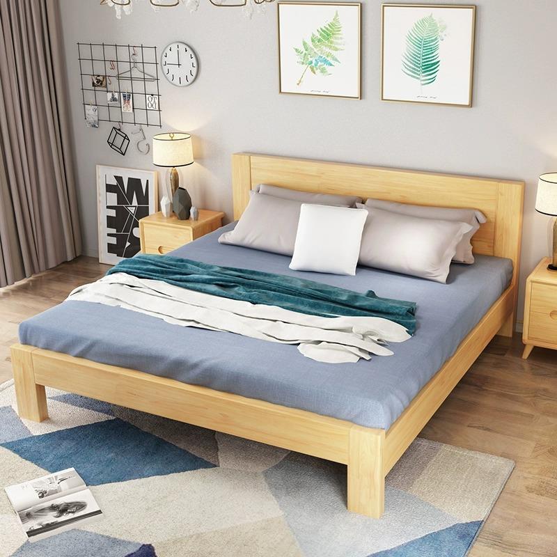 北欧经济型实木床原木家具现代简约主卧1.2米单人1.5m1.8米双人卧