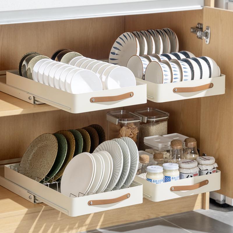 厨房抽拉碗碟收纳架橱柜碗架拉篮抽屉式碗盘盘子沥水置物架不锈钢