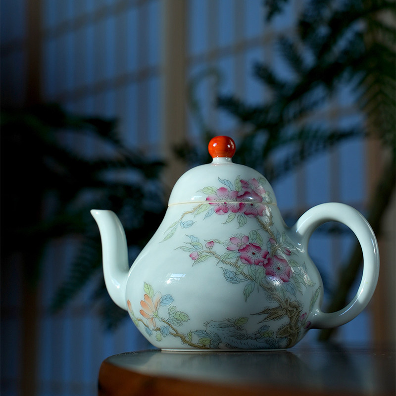 觀合堂古彩桃之芳菲思亭壶茶具陶瓷茶壶单壶中式泡茶壶景德窑