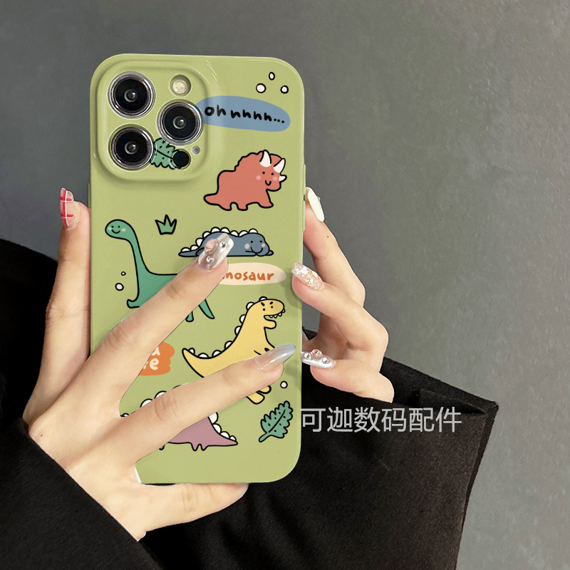 适用于iphone17promax苹果12手机壳华为小米绿底5只恐龙新款13/14pro菲林软壳xs卡通创意个性xr高级感11防摔