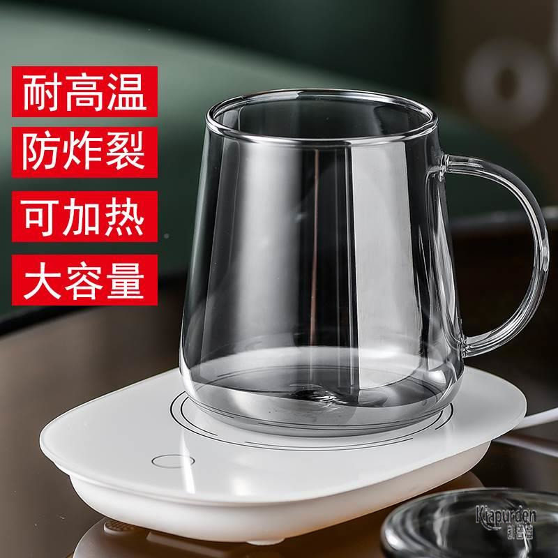 玻璃杯带把手家用简约喝水杯带盖子勺耐高温防爆平底可加热喝茶杯图片