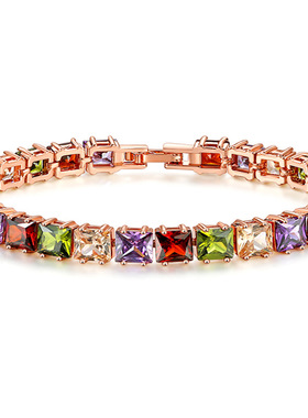 欧美风格wish潮流手饰新款流行精致方钻锆石手链批发几何型