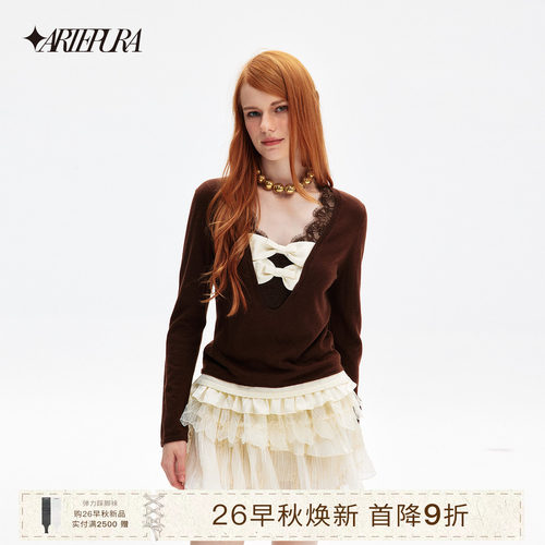 ARTEPURA蝴蝶结蕾丝针织上衣