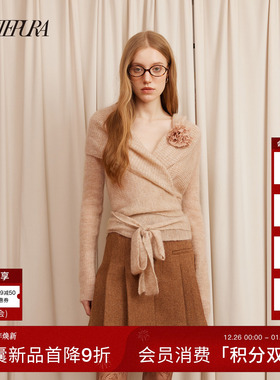 ARTE PURA25秋冬胶囊新款花朵装饰V领长袖交叉设计毛针织衫上衣女