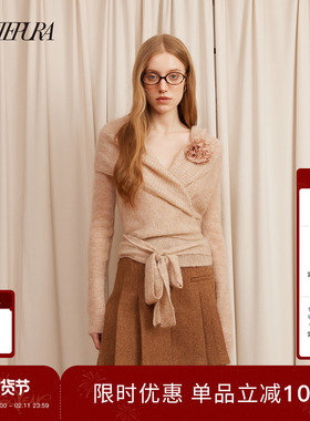 ARTE PURA25秋冬胶囊新款花朵装饰V领长袖交叉设计毛针织衫上衣女