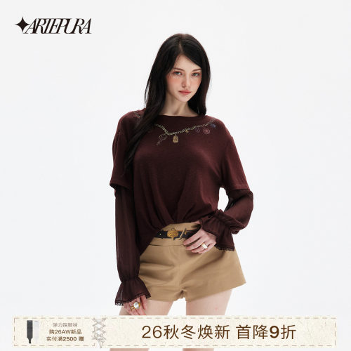 ARTEPURA薄纱假两件印花上衣