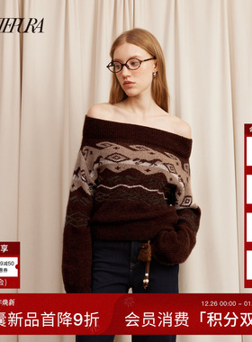 ARTE PURA25秋冬胶囊新款费尔岛提花毛衣女一字肩小马针织衫上衣